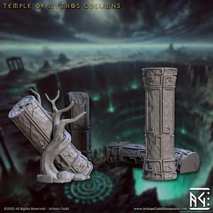 Temple of Mythos Columns - Descent into the Hive Set - 32mm Scale - Unpainted Miniature for DnD, Pathfinder, Tabletop RPGs - Artisan Guild