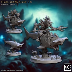 Tidal Shark Rider - Pose C - Mirmidons of the Death-Tide - 32mm Scale - Unpainted Miniature for DnD, Pathfinder, Tabletop RPGs