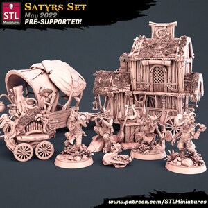 サテュロス音楽家セット - 旅する音楽家 - 32 mm スケール - DnD、パスファインダー、卓上 RPG 用未塗装ミニチュア - STL ミニチュア