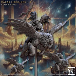 Malakim Lion Rider, Pose B, Wrath of Malakim Set - Unpainted Miniature