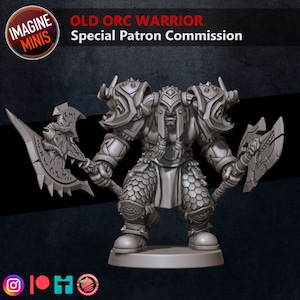 オールド・ウォリアー - オーク・ウォリアー - 32mmスケール - DnD、パスファインダー、テーブルトップRPG用未塗装ミニチュア - Imagine Minis