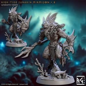High Tide Jurakin - Pose B - Mirmidons of the Death-Tide - 32mm Scale - Unpainted Miniature for DnD, Pathfinder, Tabletop RPGs
