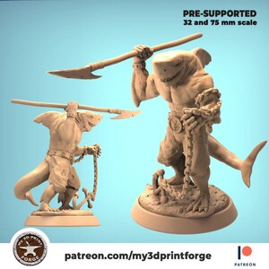 Wereshark, Sharkfolk Fighter - 32mm Scale - Unpainted Miniature