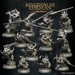 Lophinites - Aquatic Monsters - Kingdom of Coralan Set - 32mm Scale - Unpainted Miniature for DnD, Pathfinder, Tabletop RPGs