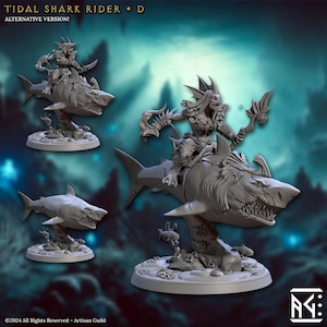 Tidal Shark Rider - Pose D - Mirmidons of the Death-Tide - 32mm Scale - Unpainted Miniature for DnD, Pathfinder, Tabletop RPGs