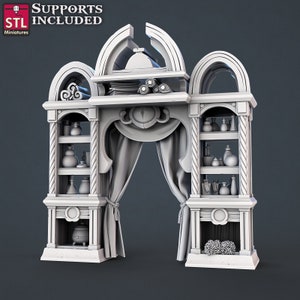 Potion Vendor Cabinet - Apothecary Shelf - 32mm Scale - Unpainted Miniature for DnD, Pathfinder, Tabletop RPGs - STL Miniatures