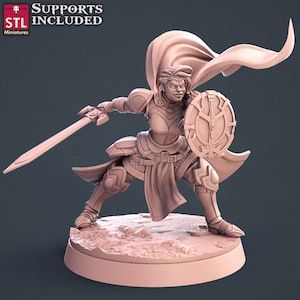 Female Human Paladin with Sword and Shield - 32mm Scale - Unpainted Miniature for DnD, Pathfinder, Tabletop RPGs - STL Miniatures