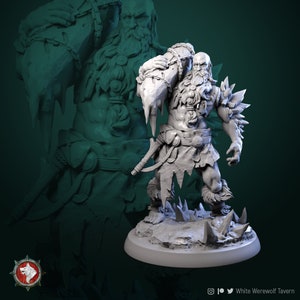 Frost Giant with Chained Stone - 32mm Scale - Unpainted Miniature for DnD, Pathfinder, Tabletop RPGs - White Werewolf Tavern