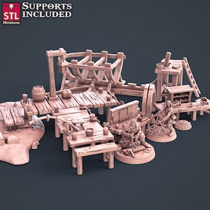 Boat Builder Set - Townsfolk NPCs - 32mm Scale - Unpainted Miniature for DnD, Pathfinder, Tabletop RPGs, and Dioramas - STL Miniatures
