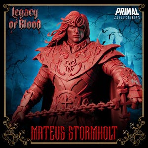 Mateus Stormholt, Legacy of Blood - 28mm, 32mm, 75mm Scale - Unpainted Miniature for DnD, Pathfinder, Tabletop RPGs - Primal Collectibles
