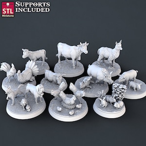 Farm Animals Miniature Set - 32mm Scale - Unpainted Miniature