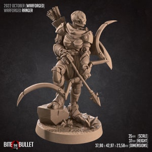 Female Warforged Ranger - 2 Poses - 32mm, 35mm Scale - Unpainted Miniature for DnD, Pathfinder, Tabletop RPGs - Bite the Bullet