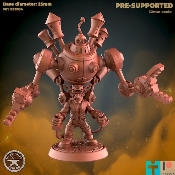 Goblin With Robot - 32mm Scale - Unpainted Miniature for Dnd