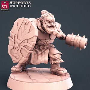 Dwarf Fighter Miniature  - Dwarf Cleric Miniature - 32mm Scale - Unpainted Miniature for DnD, Pathfinder, Tabletop RPGs - STL Miniatures