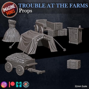 農場小道具 - 農場でのトラブルセット - 32 mm スケール - DnD、パスファインダー、卓上 RPG 用未塗装ミニチュア - Imagine Minis