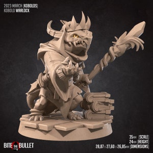 Kobold Warlock, Kobold Caster - 32mm, 35mm Scale - Unpainted Miniature for DnD, Pathfinder, Tabletop RPGs - My3dPrintForge