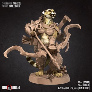 Tabaxi Battle Bard - 32mm, 35mm Scale - Unpainted Miniature