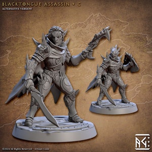 Black Tongue Assassins - Pose C - 32mm Scale - Unpainted Miniature for DnD, Pathfinder, Tabletop RPGs - Artisan Guild