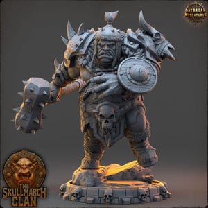 Ugmar Neverkneel - The Skullmarch Clan - 32mm Scale - Unpainted Miniature for DnD, Pathfinder, Tabletop RPGs - Daybreak Miniatures