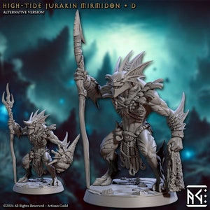 High Tide Jurakin - Pose D - Mirmidons of the Death-Tide - 32mm Scale - Unpainted Miniature for DnD, Pathfinder, Tabletop RPGs