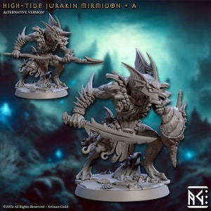 High Tide Jurakin - Pose A - Mirmidons of the Death-Tide - 32mm Scale - Unpainted Miniature for DnD, Pathfinder, Tabletop RPGs