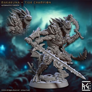 Makakuna Tide Champion - Mirmidons of the Death-Tide - 32mm Scale - Unpainted Miniature for DnD, Pathfinder, Tabletop RPGs - Artisan Guild
