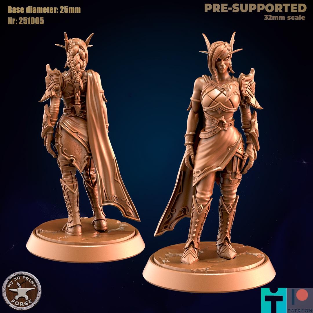 Noble Ranger Character Female Elven Noble Ranger, 2 Poses - 32mm Scale - Unpainted Miniature ...