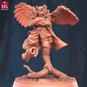 Owlin, Birdfolk Adventurer - Floating Islands Set - 32mm Scale - Unpainted Miniature for DnD, Pathfinder, Tabletop RPGs - STL Miniatures