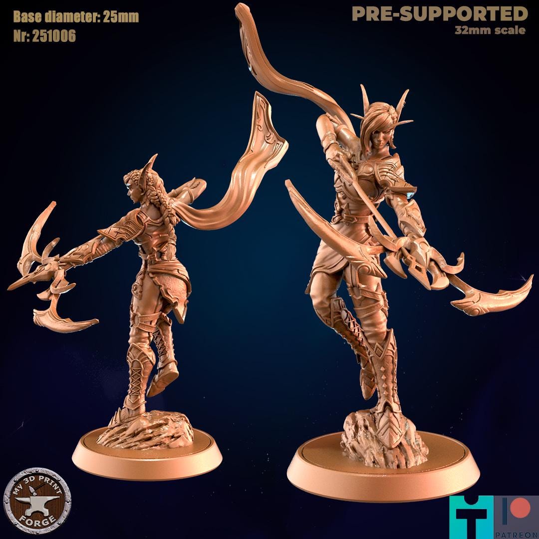 Noble Ranger Character Female Elven Noble Ranger, 2 Poses - 32mm Scale - Unpainted Miniature ...