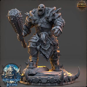 Orc Barbarian, Boroth Skullcleaver, Frostbane Legion Frost Orcs - Unpainted Miniature