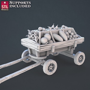 Unbemalte 32 mm Obst Wagen - Unbemalte Miniatur für DnD, Pathfinder, Tabletop RPGs, Dioramen - STL Miniaturen