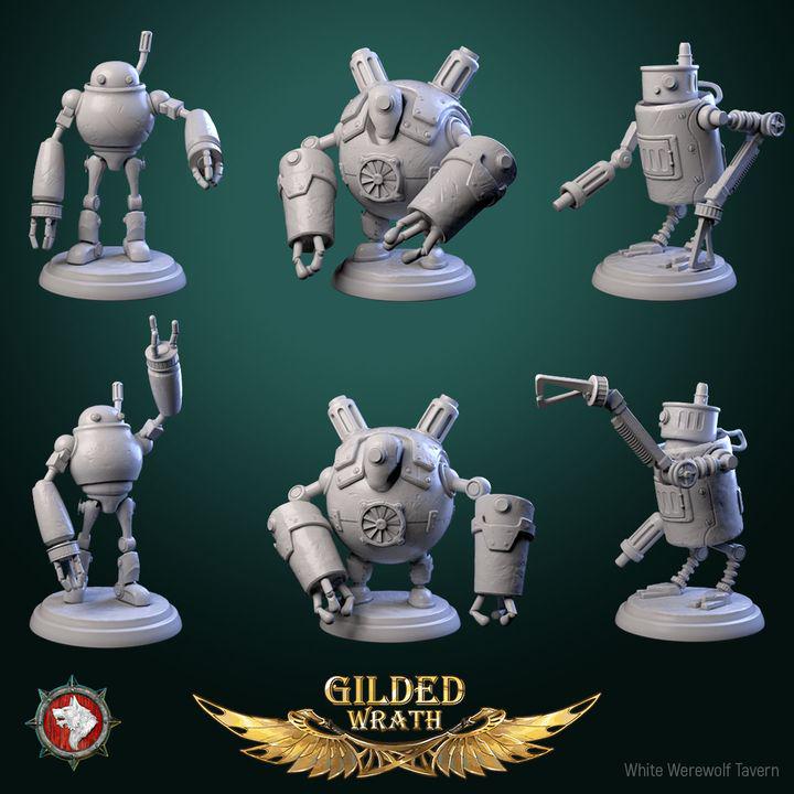 Scrap Bots, Clockwork Constructs - 32mm Scale - Unpainted Miniature for DnD, Pathfinder, Tabletop RPGs - White Werewolf Tavern