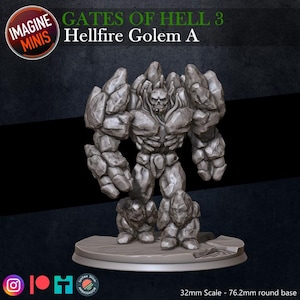 Hell Fire Golem - 32mm Scale - Unpainted Miniature