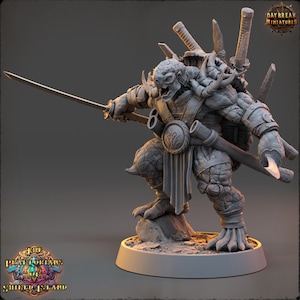 Tortle Fighter, Doikar - Praetorians of Shield Island - 32mm Scale - Unpainted Miniature for DnD, Pathfinder, Tabletop RPGs - Daybreak Minis