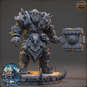 Orc Barbarian, Vorgath Icefang, Frostbane Legion Frost Orcs - Unpainted Miniature