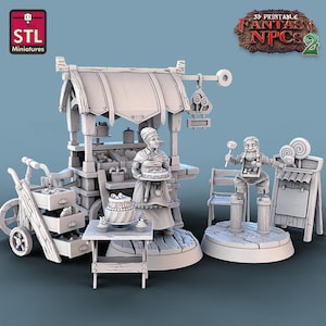 キャンディセラーセット - タウンズフォークミニチュア - 32 mmスケール - DnD、パスファインダー、卓上RPG用未塗装ミニチュア - STLミニチュア