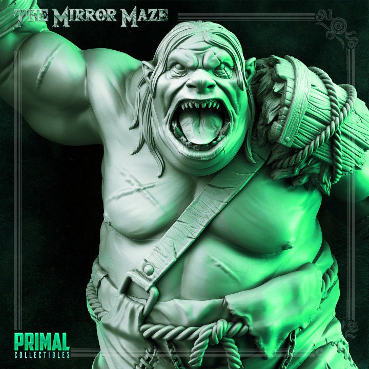 Kerag, the Ogre - Mirror Maze - Masters of Dungeons Quest - 28mm, 32mm Scale - Unpainted Miniature for DnD, Pathfinder, Tabletop RPGs