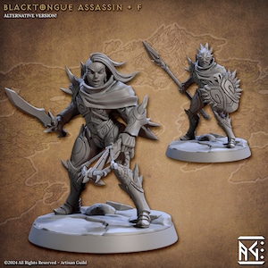 Black Tongue Assassins - Pose F - 32mm Scale - Unpainted Miniature for DnD, Pathfinder, Tabletop RPGs, and Dioramas - Artisan Guild