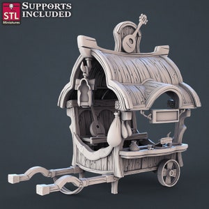 ミュージシャンのカート - 32 mm スケール - DnD、パスファインダー、テーブルトップ RPG、ジオラマ用の未塗装ミニチュア - STL ミニチュア