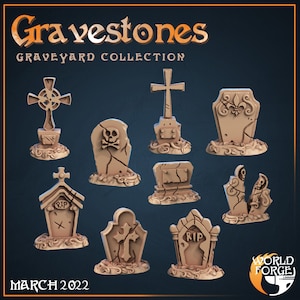 Gravestones - Graveyard Collection - 32mm Scale - Unpainted Miniature for DnD, Pathfinder, Tabletop RPGs, Dioramas - World Forge Miniatures