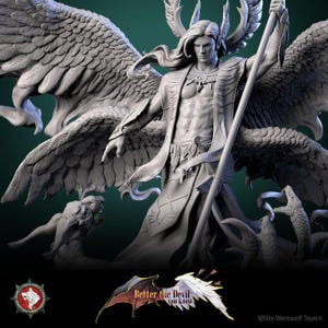 Cassiel, Heaven&#39;s Sentinel - 32mm, 75mm Scale - Unpainted Miniature for DnD, Pathfinder, Tabletop RPGs - White Werewolf Tavern