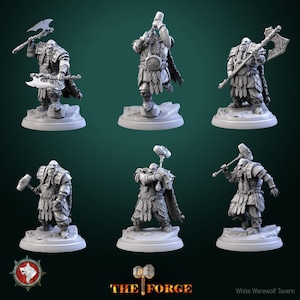 Mountain Dwarf Warriors - 32mm Scale - Unpainted Miniature for DnD, Pathfinder, Tabletop RPGs - White Werewolf Tavern