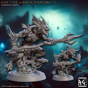 High Tide Jurakin - Pose C - Mirmidons of the Death-Tide - 32mm Scale - Unpainted Miniature for DnD, Pathfinder, Tabletop RPGs