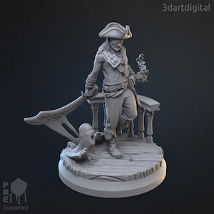 Pirate Captain - Undead Pirate - 32mm Scale - Unpainted Miniature for DnD, Pathfinder, Tabletop RPGs