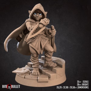 Halfling Rogue - 32mm, 35mm Scale - Unpainted Miniature for DnD, Pathfinder, Tabletop RPGs - Bite the Bullet
