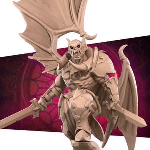 Vampire Fighter with Wings - 32mm, 35mm Scale - Unpainted Miniature for DnD, Pathfinder, Tabletop RPGs - Bite the Bullet