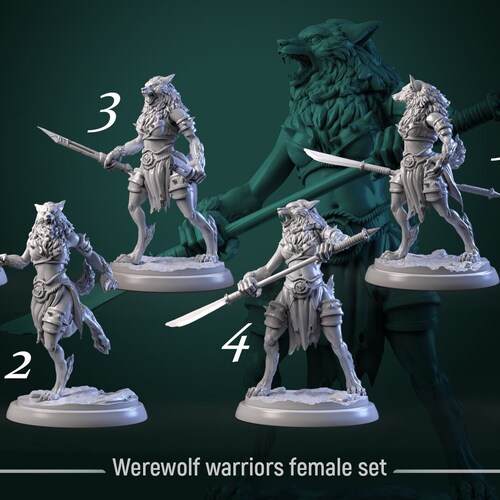 Female Werewolf Warriors - 6 Poses - Unpainted Miniature