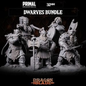 Dwarves - Dragonblade - Masters of Dungeons Quest - 32mm Scale - Unpainted Miniature for DnD, Pathfinder, Tabletop RPGs - Primal