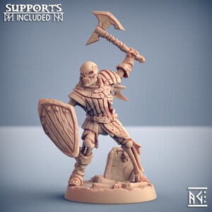 Skeleton with Axe and Shield, Oldburg Fallen Ones, Pose D - 32mm Scale - Unpainted Miniature for DnD, Pathfinder, Tabletop RPGs