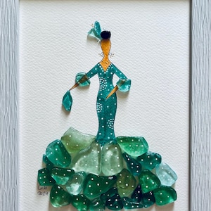 Sea Glass and Pebble Art - Spanish Sea Glass Flamenco - Unique Handmade Framed - Sea Glass Art
